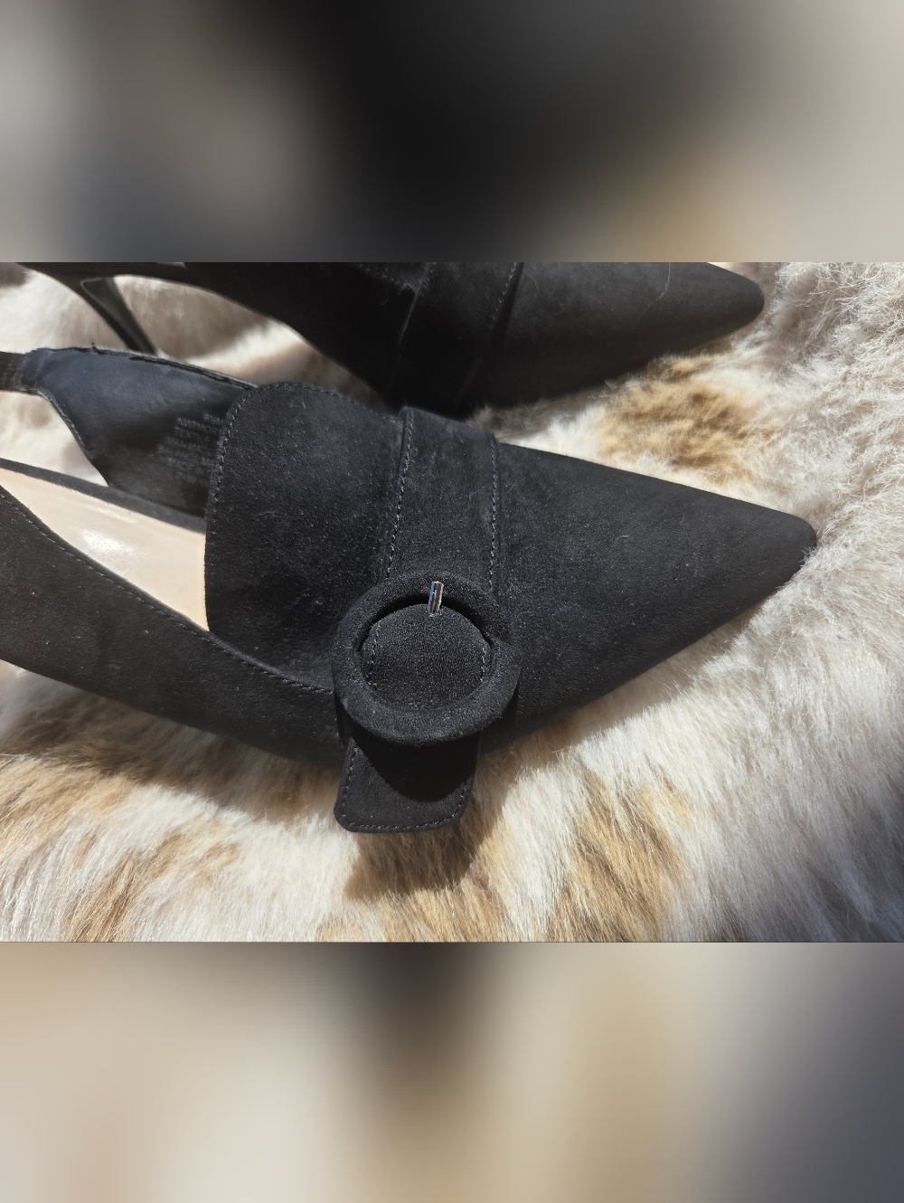 Nine West Nataly Black Suede Slingback Pointed Toe Buckle Pumps Size 9 1/2 M - Picture 5 of 9